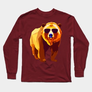 Cool Low Poly Grizzly Bear wearing Sunglasses Long Sleeve T-Shirt